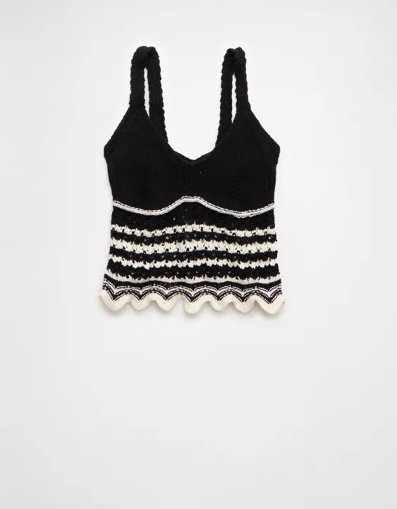Aeo AE V-Neck Pointelle Striped Tank Top