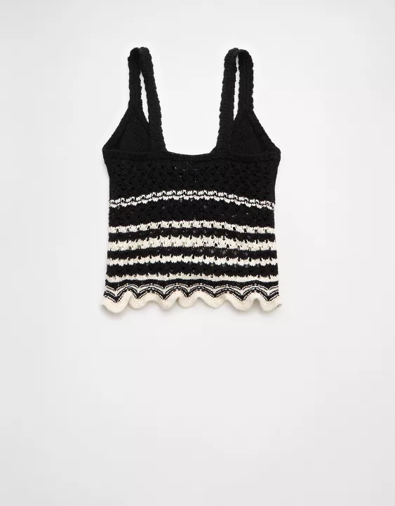 Aeo AE V-Neck Pointelle Striped Tank Top