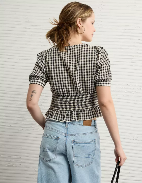 Aeo AE V-Neck Puff Sleeve Corset Shirt