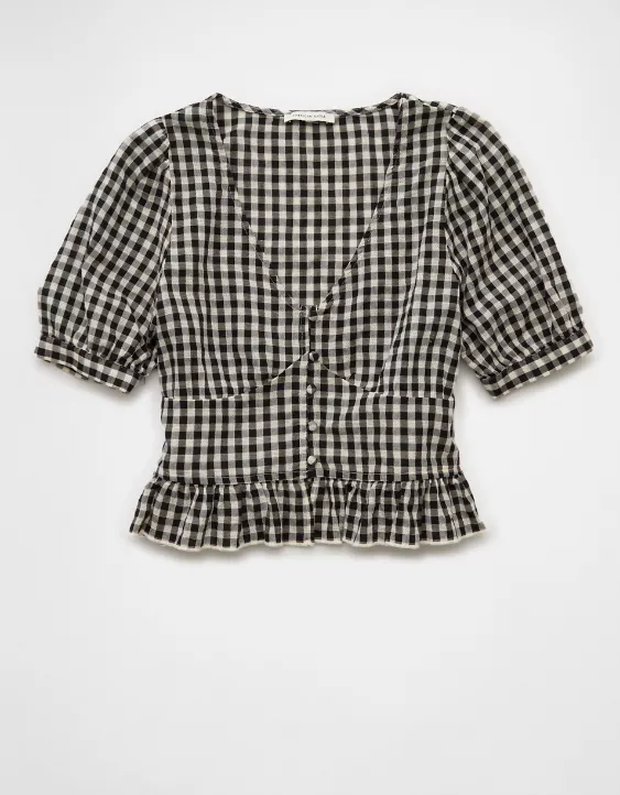 Aeo AE V-Neck Puff Sleeve Corset Shirt