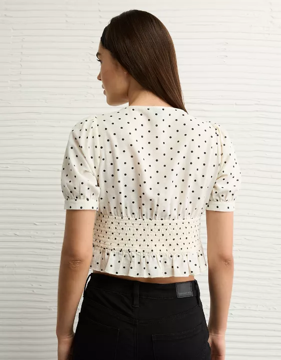 Aeo AE V-Neck Puff Sleeve Corset Shirt