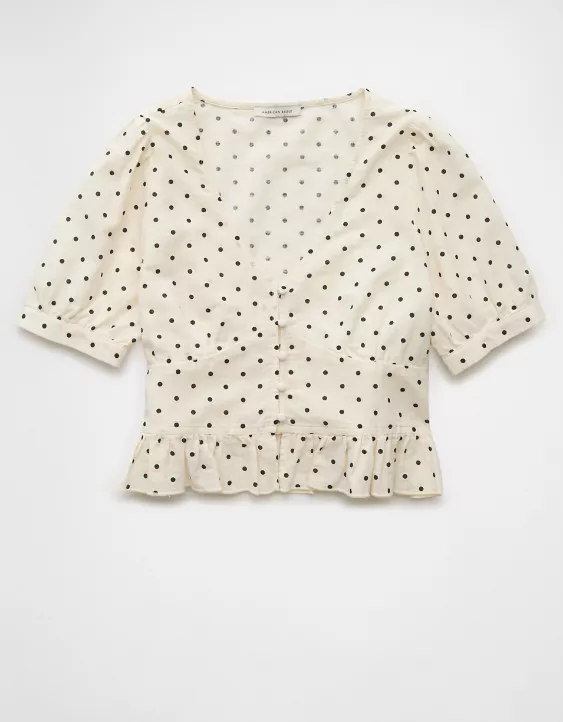 Aeo AE V-Neck Puff Sleeve Corset Shirt