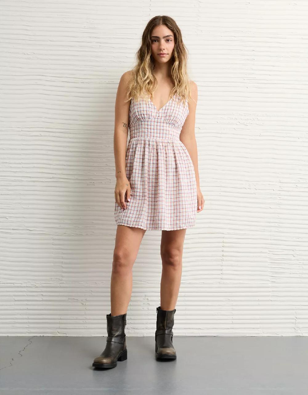 aeo AE V-Neck Scalloped Mini Dress