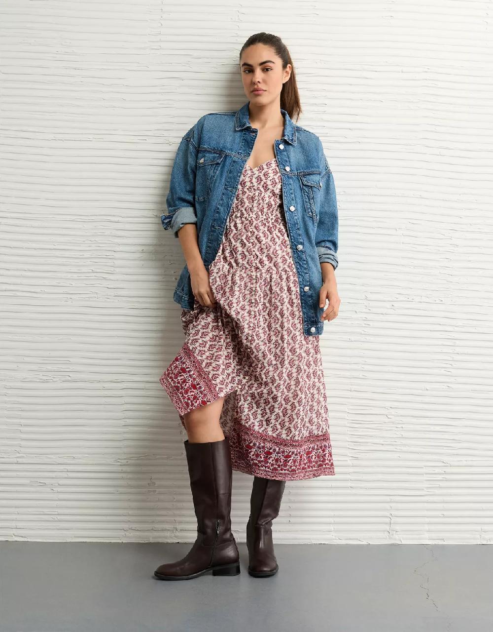 aeo AE V-Neck Side Tie Midi Dress