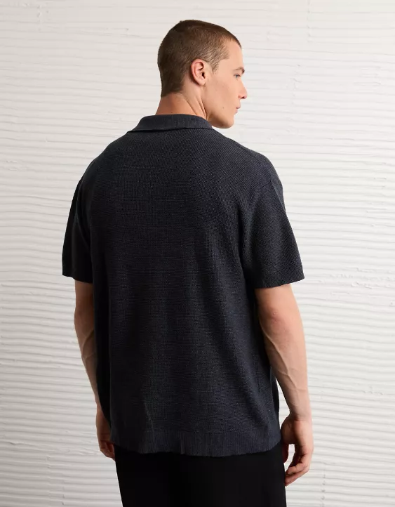 Aeo AE Waffle Button-Up Polo Shirt