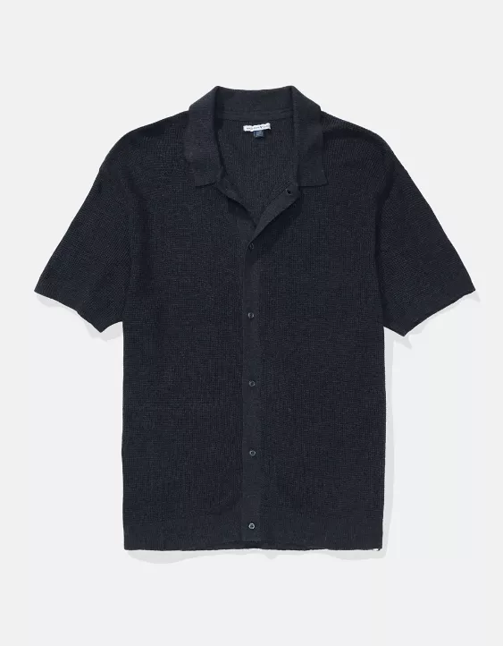Aeo AE Waffle Button-Up Polo Shirt