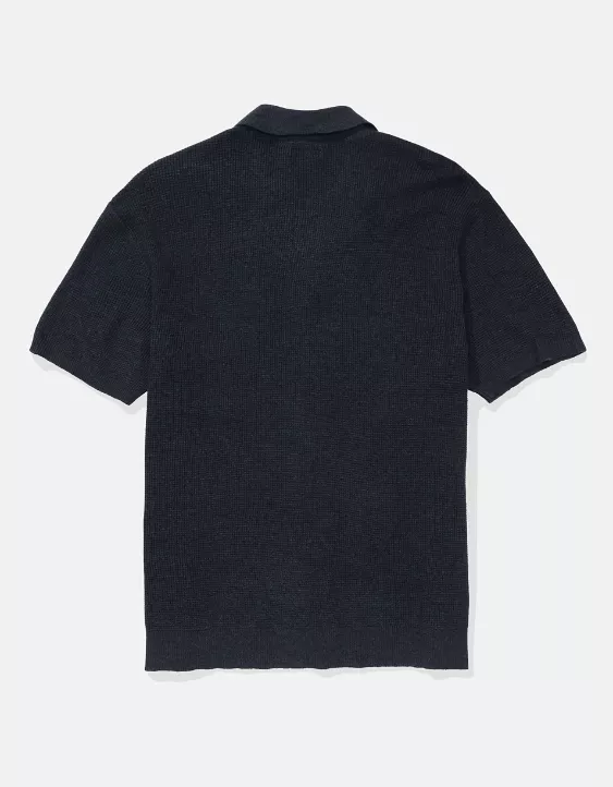 Aeo AE Waffle Button-Up Polo Shirt