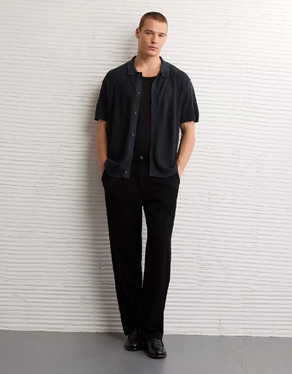 aeo AE Waffle Button-Up Polo Shirt