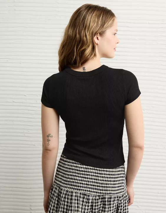 Aeo AE Waffle Hey Baby Tee