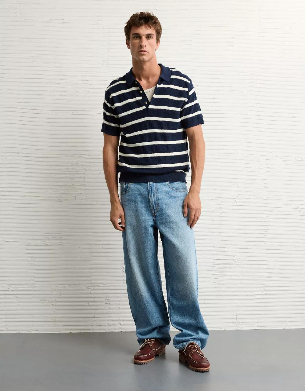 aeo AE Weekend Striped Sweater Polo Shirt