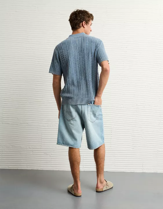 Aeo AE Weekend Washed Button-Up Sweater Polo Shirt