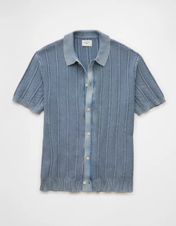 Aeo AE Weekend Washed Button-Up Sweater Polo Shirt