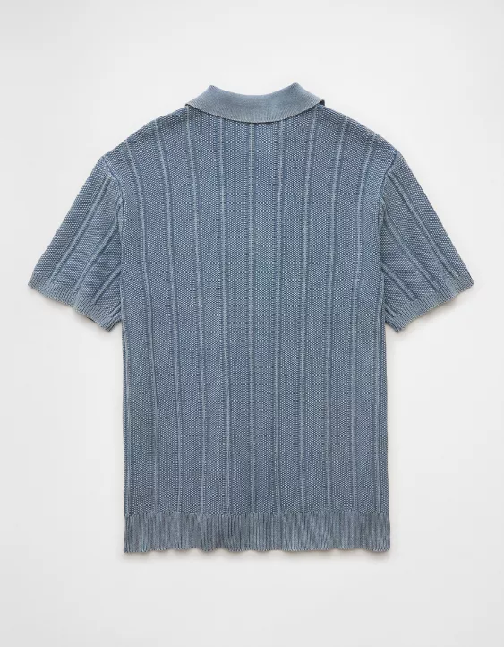 Aeo AE Weekend Washed Button-Up Sweater Polo Shirt