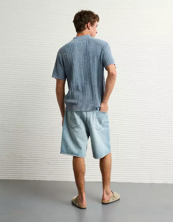 Aeo AE Weekend Washed Button-Up Sweater Polo Shirt