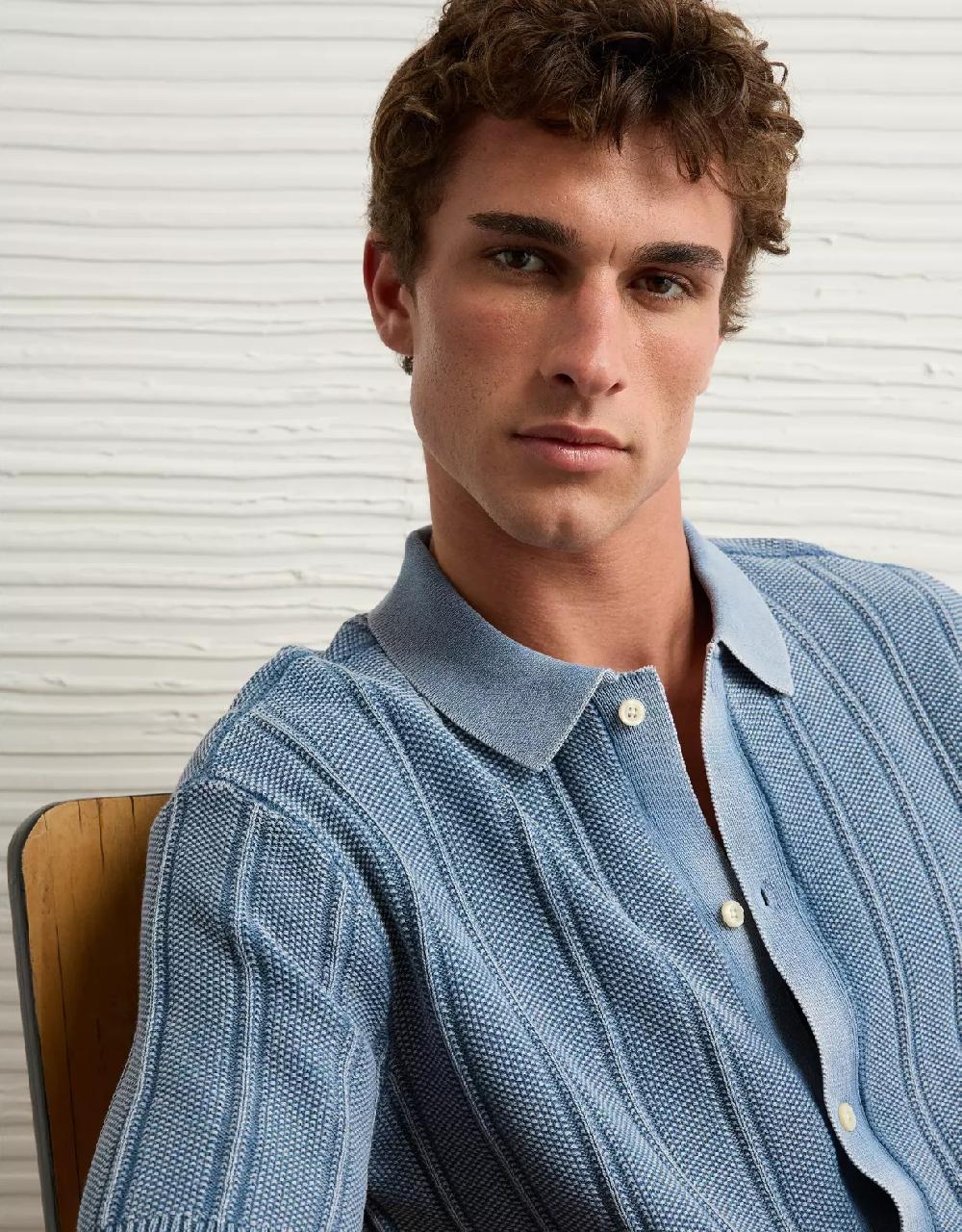 aeo AE Weekend Washed Button-Up Sweater Polo Shirt