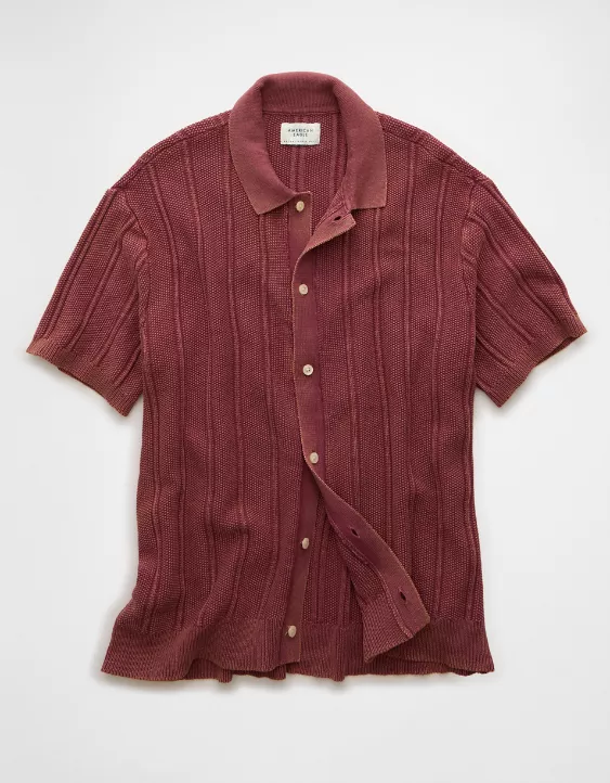 Aeo AE Weekend Washed Button-Up Sweater Polo Shirt
