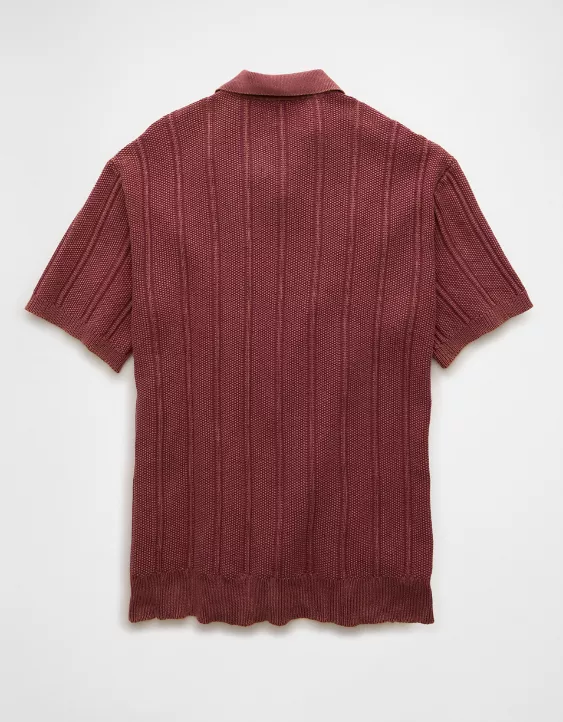 Aeo AE Weekend Washed Button-Up Sweater Polo Shirt