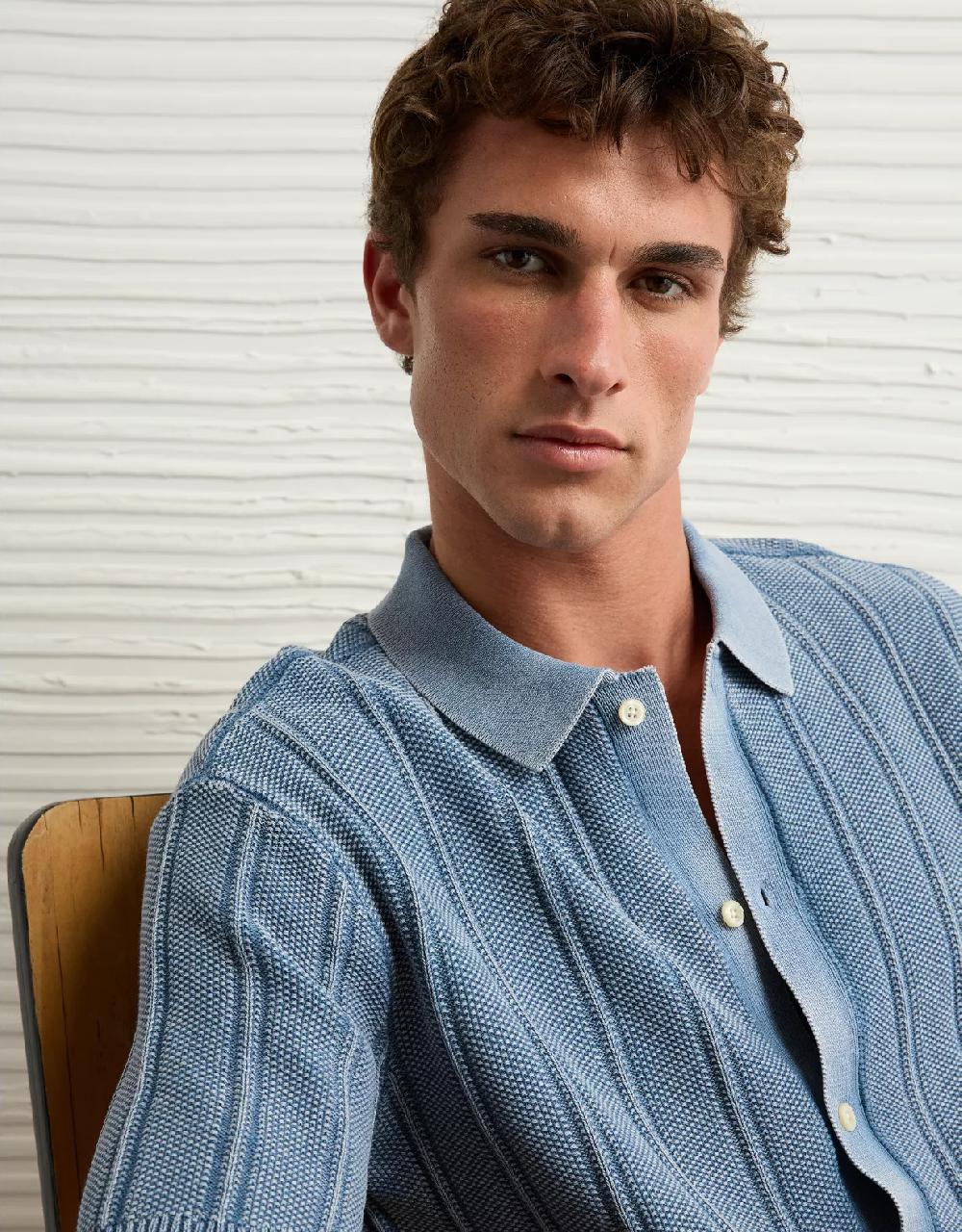 aeo AE Weekend Washed Button-Up Sweater Polo Shirt