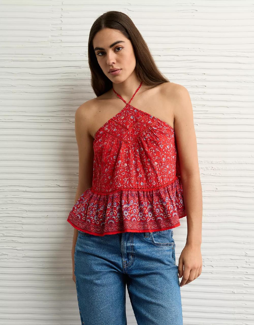 aeo AE Y-Neck Lacy Halter Top