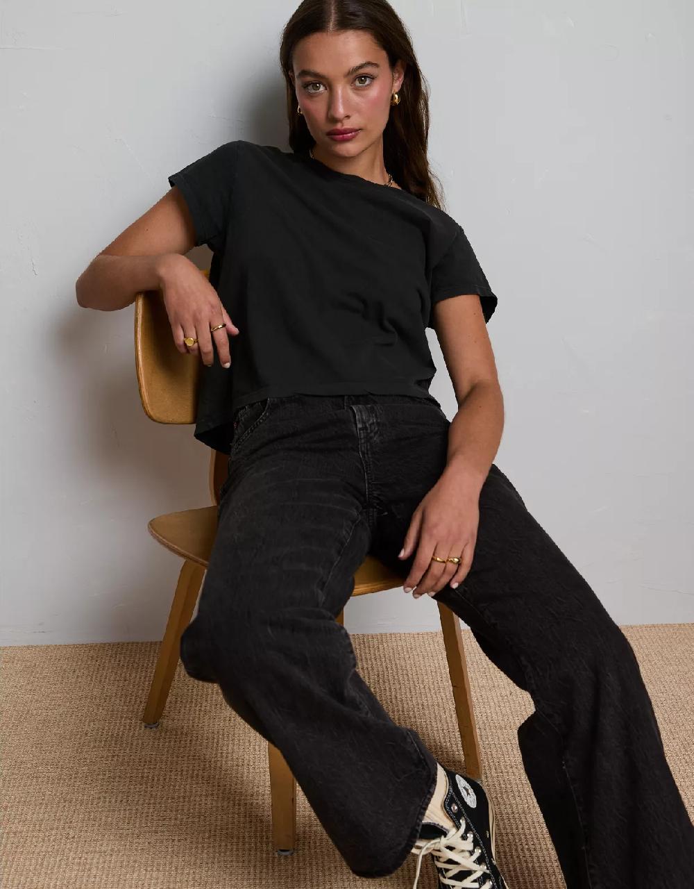 aeo AE77 Premium Boxy Cropped Crewneck T-Shirt