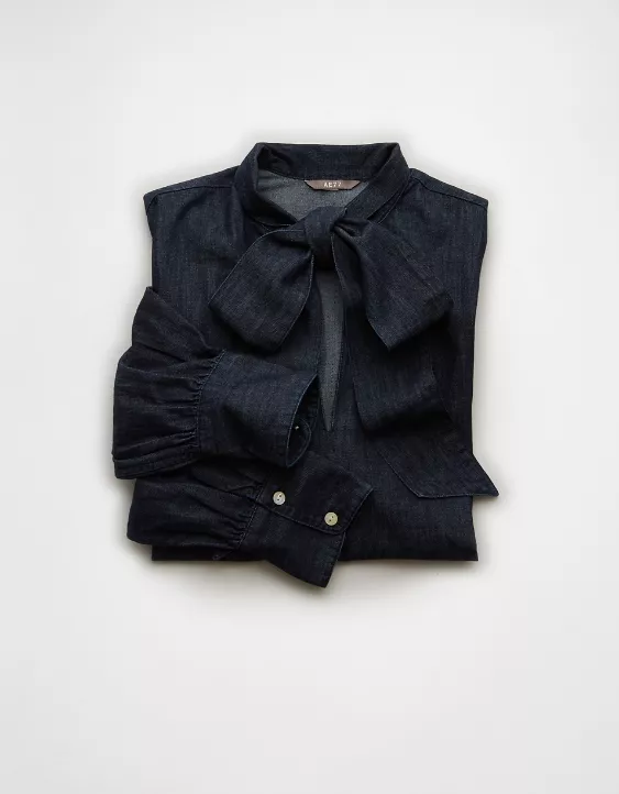 Aeo AE77 Premium Denim Bow Blouse
