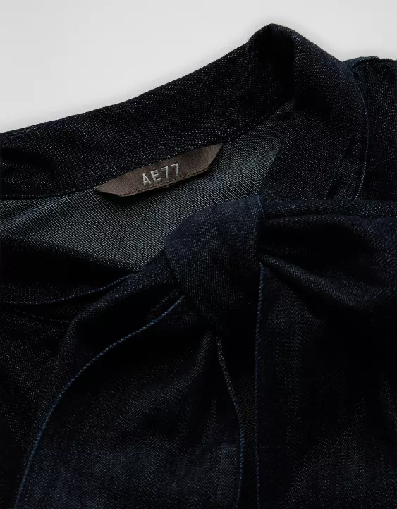 Aeo AE77 Premium Denim Bow Blouse