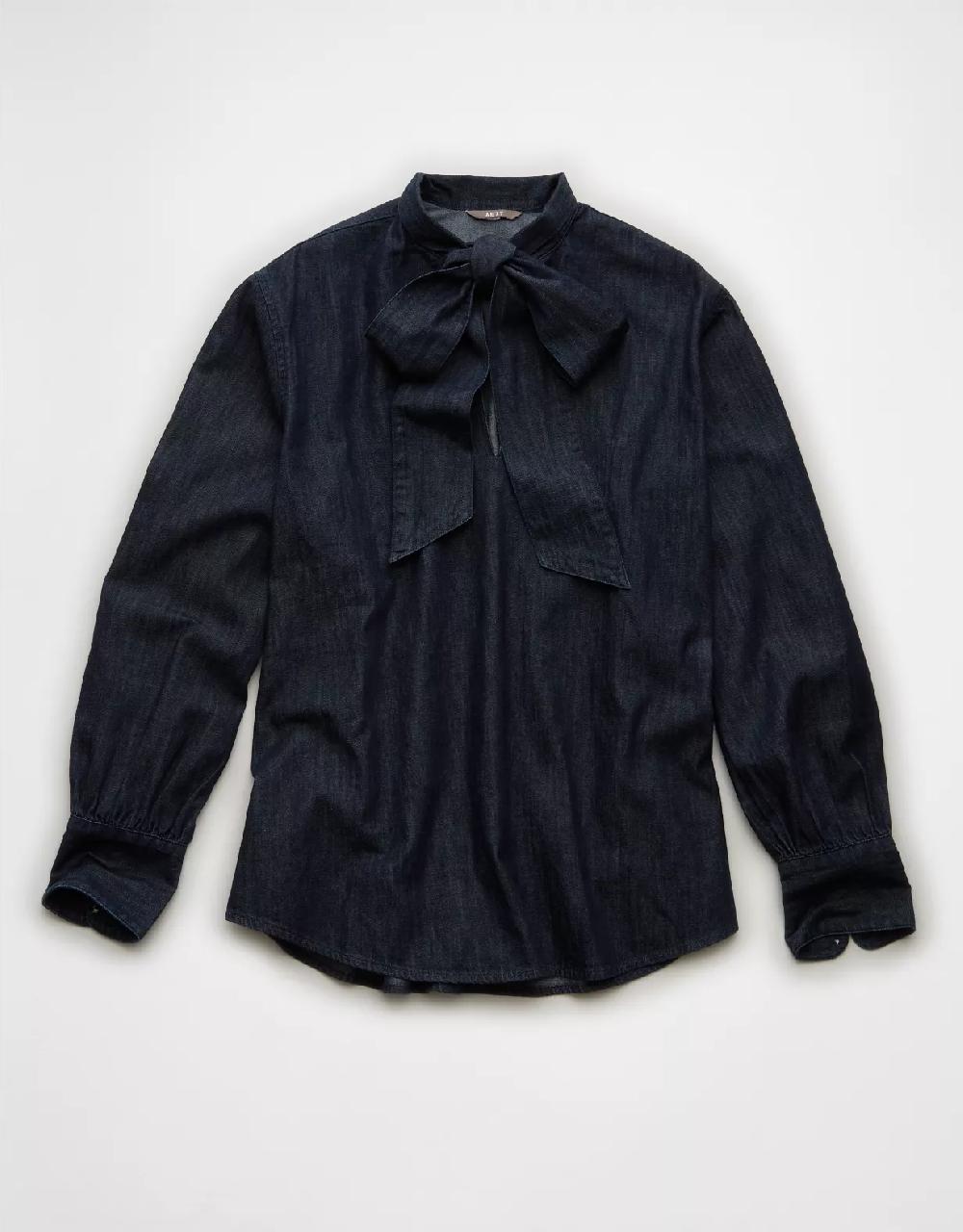 aeo AE77 Premium Denim Bow Blouse