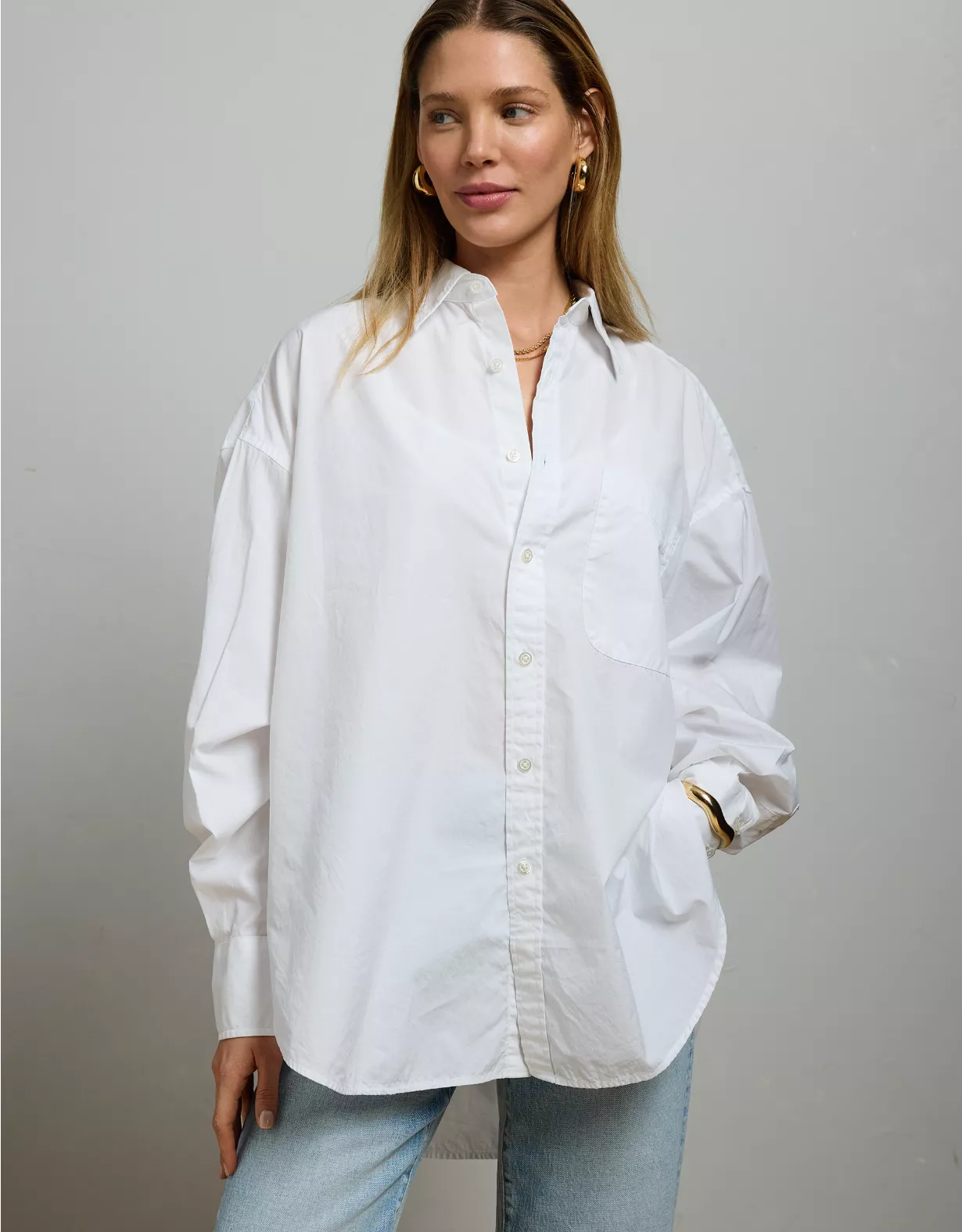 aeo AE77 Premium Oversized Poplin Boyfriend Shirt
