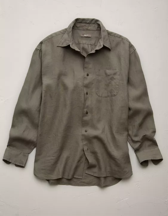 Aeo AE77 Premium Relaxed Linen Button-Up Shirt