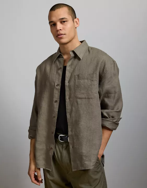 Aeo AE77 Premium Relaxed Linen Button-Up Shirt