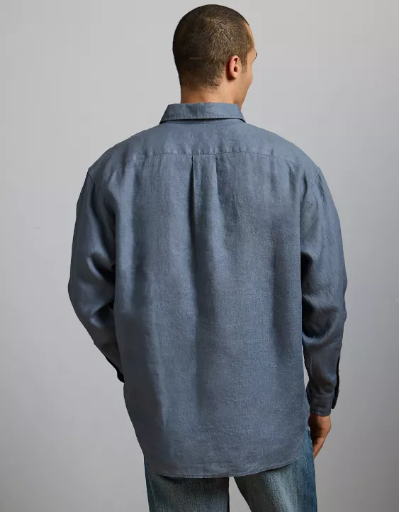 Aeo AE77 Premium Relaxed Linen Button-Up Shirt