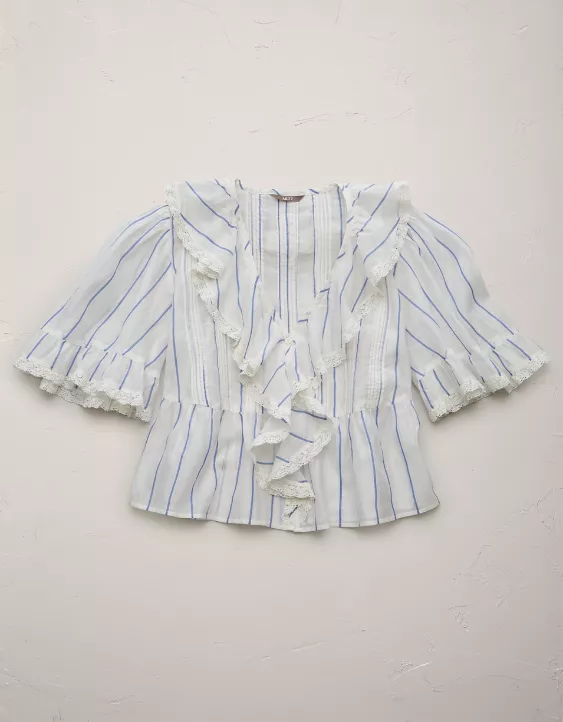 Aeo AE77 Premium Ruffle V-Neck Blouse