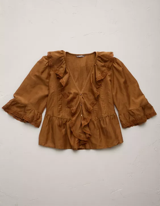 Aeo AE77 Premium Ruffle V-Neck Blouse