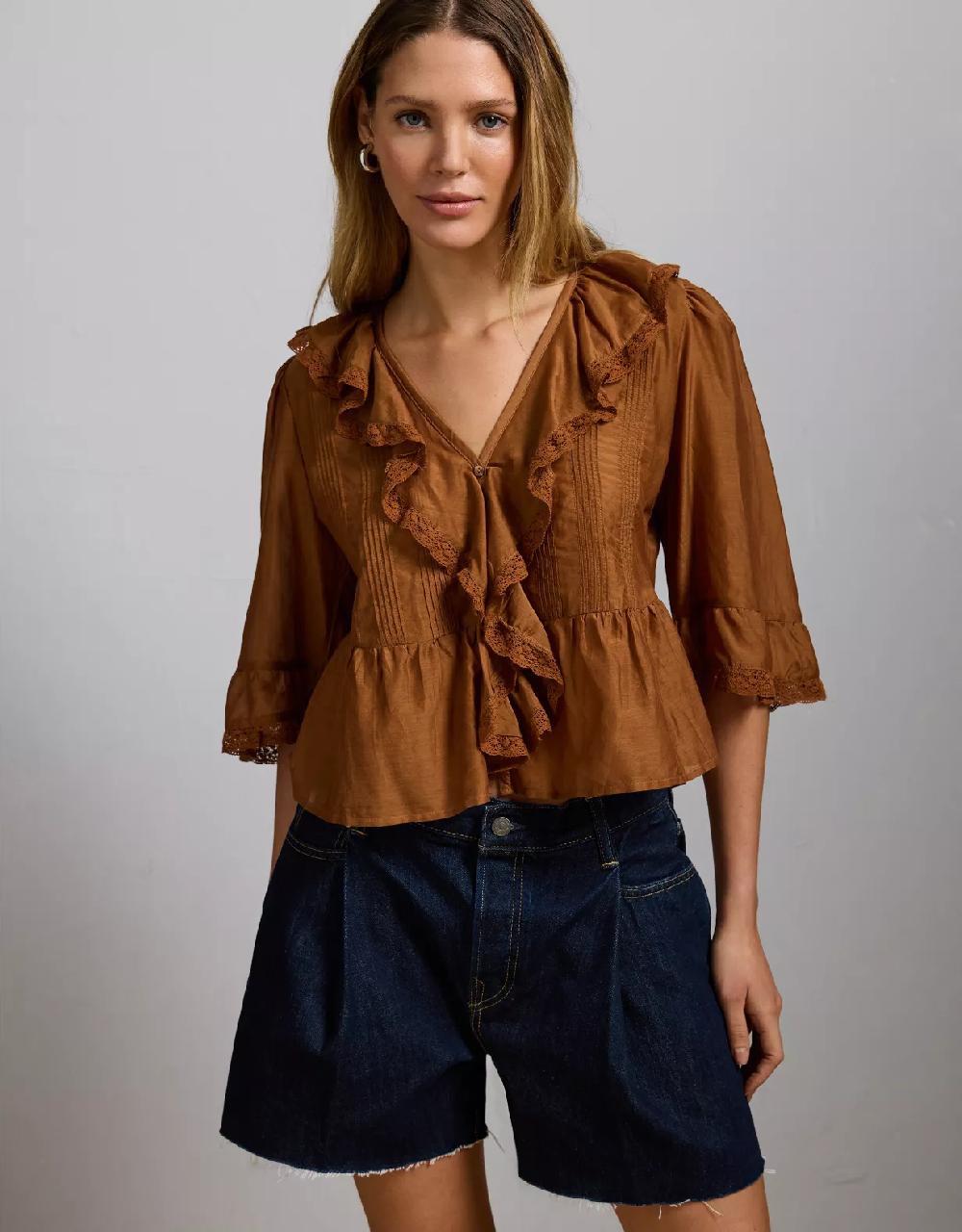 aeo AE77 Premium Ruffle V-Neck Blouse