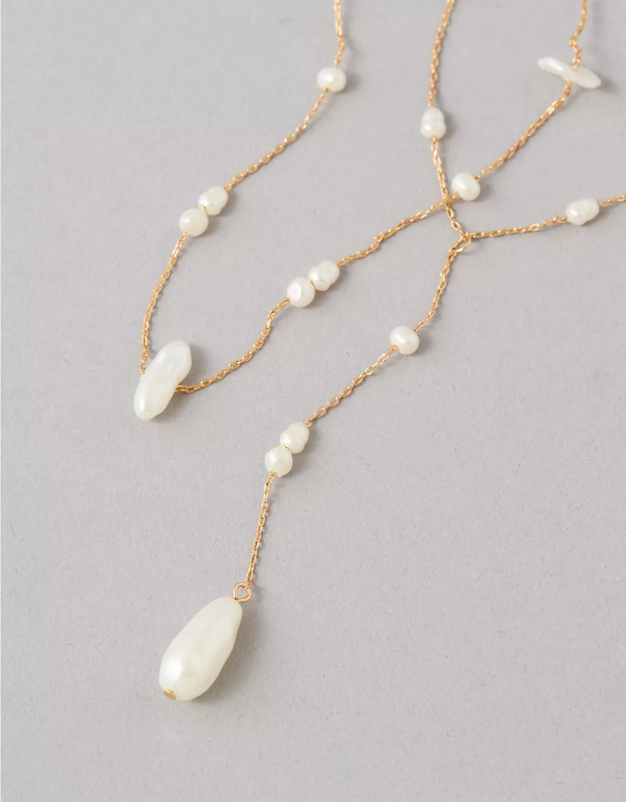 Aeo AEO Chipped Pearl Long Layered Necklace 2-Pack