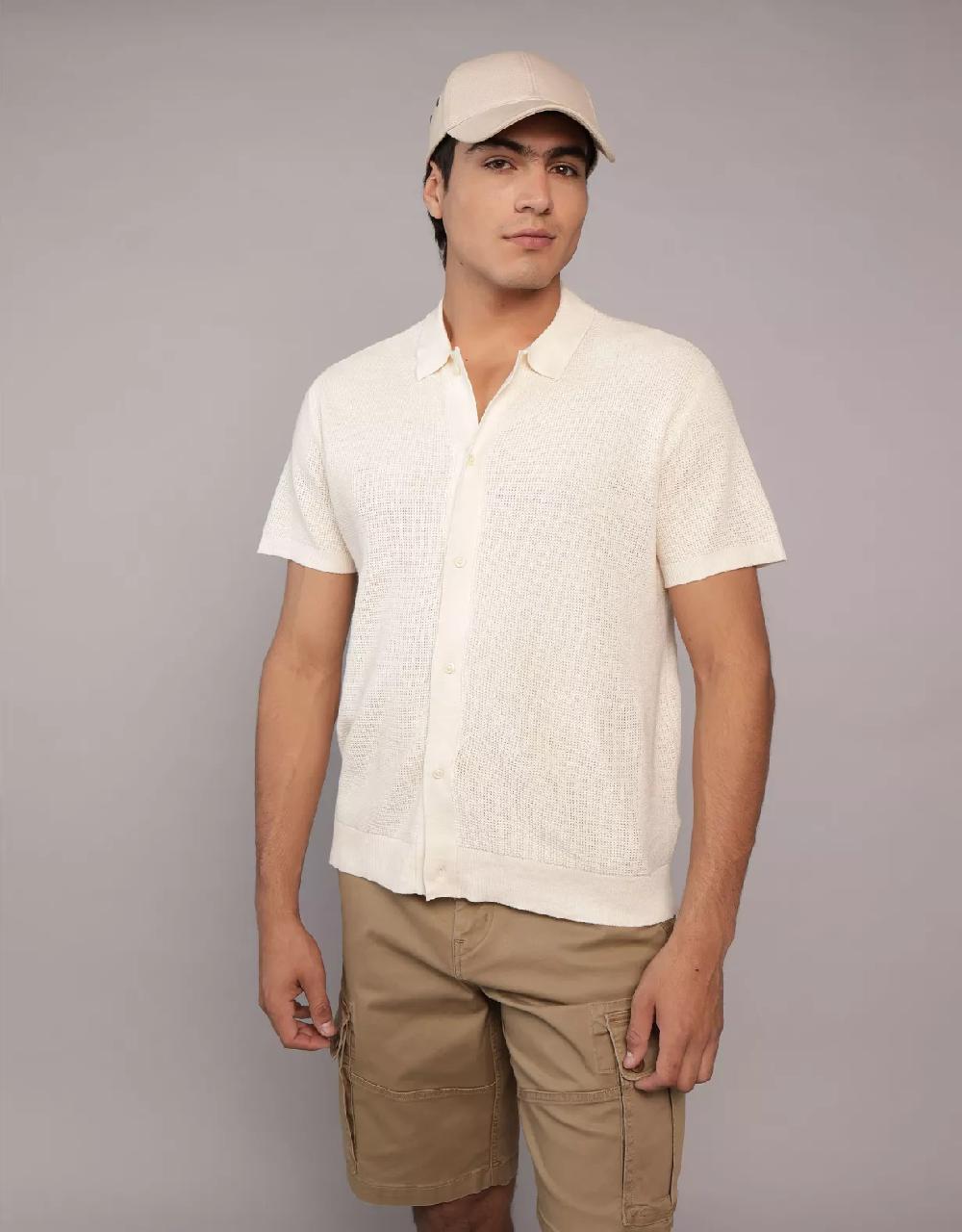 aeo AEO Waffle Button-Up Polo Shirt