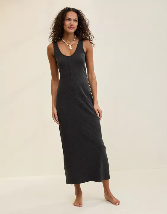 Aeo Aerie Double V Henley Bodycon Maxi Dress