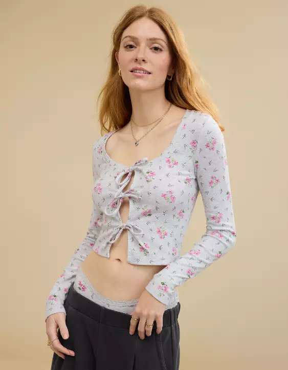 Aeo Aerie Long Sleeve Tie Front Cardigan
