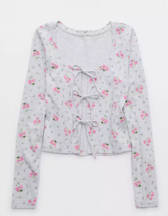 Aeo Aerie Long Sleeve Tie Front Cardigan