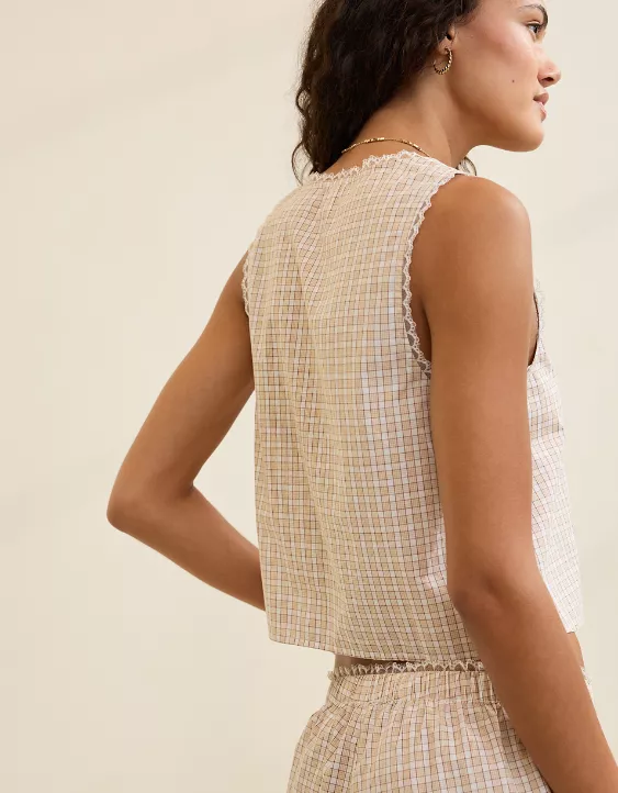 Aeo Aerie Off-Duty Poplin Tie Front Tank Top