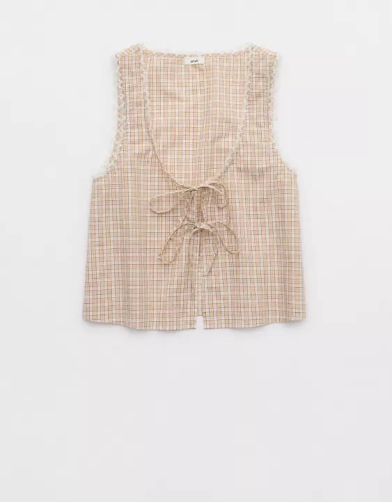 Aeo Aerie Off-Duty Poplin Tie Front Tank Top