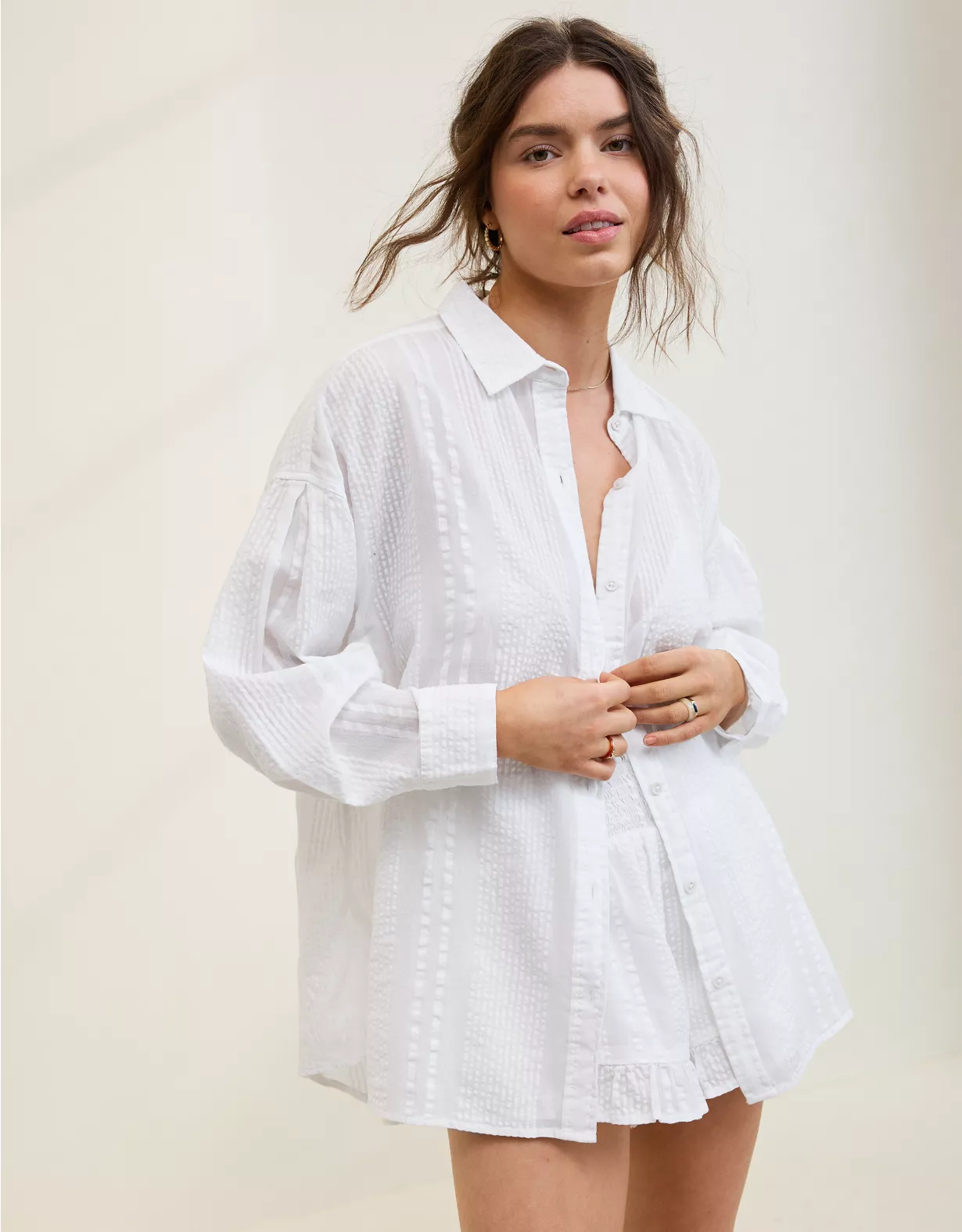 aeo Aerie Seersucker Coverup Shirt