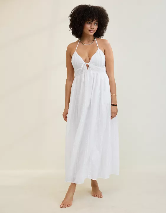 Aeo Aerie Seersucker Halter Maxi Dress