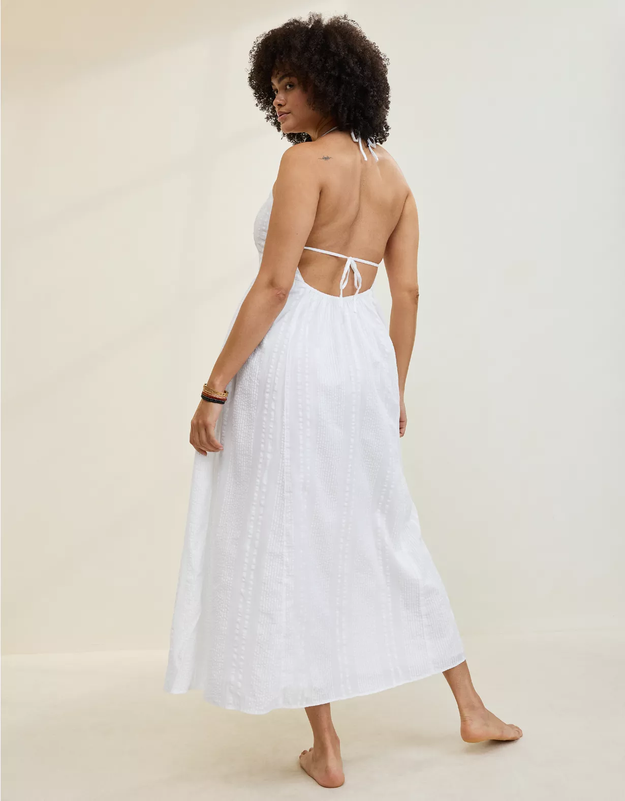 aeo Aerie Seersucker Halter Maxi Dress
