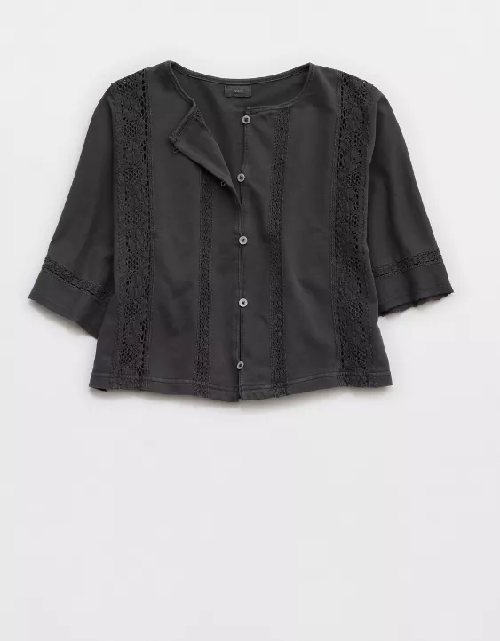 Aeo Aerie Short Sleeve Crochet Cardigan