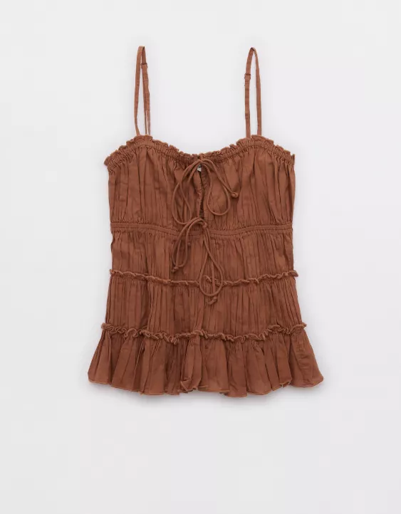 Aeo Aerie Tie Front Tiered Tank Top