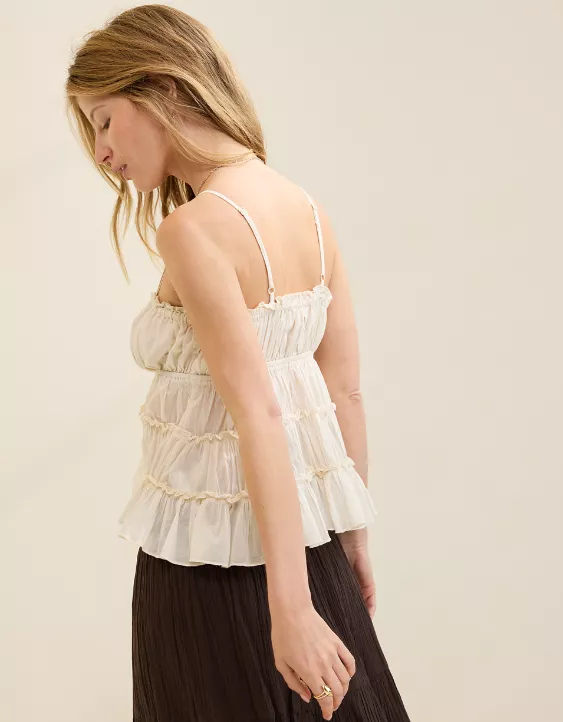 Aeo Aerie Tie Front Tiered Tank Top
