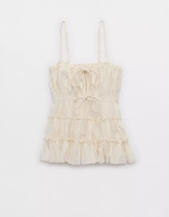 Aeo Aerie Tie Front Tiered Tank Top