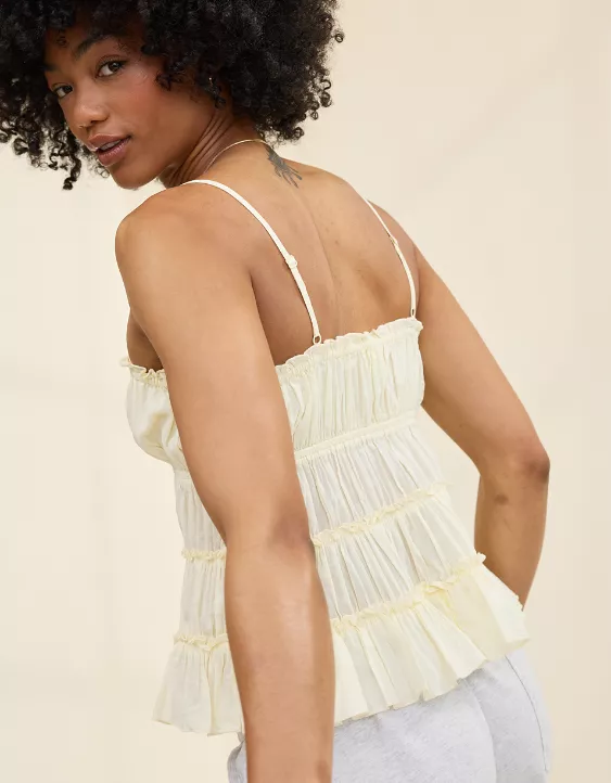 Aeo Aerie Tie Front Tiered Tank Top