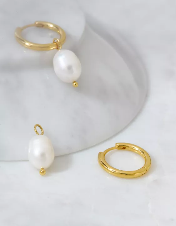 Aeo AEO Keepers Collection 14K Gold-Plated Pearl Huggie Earrings